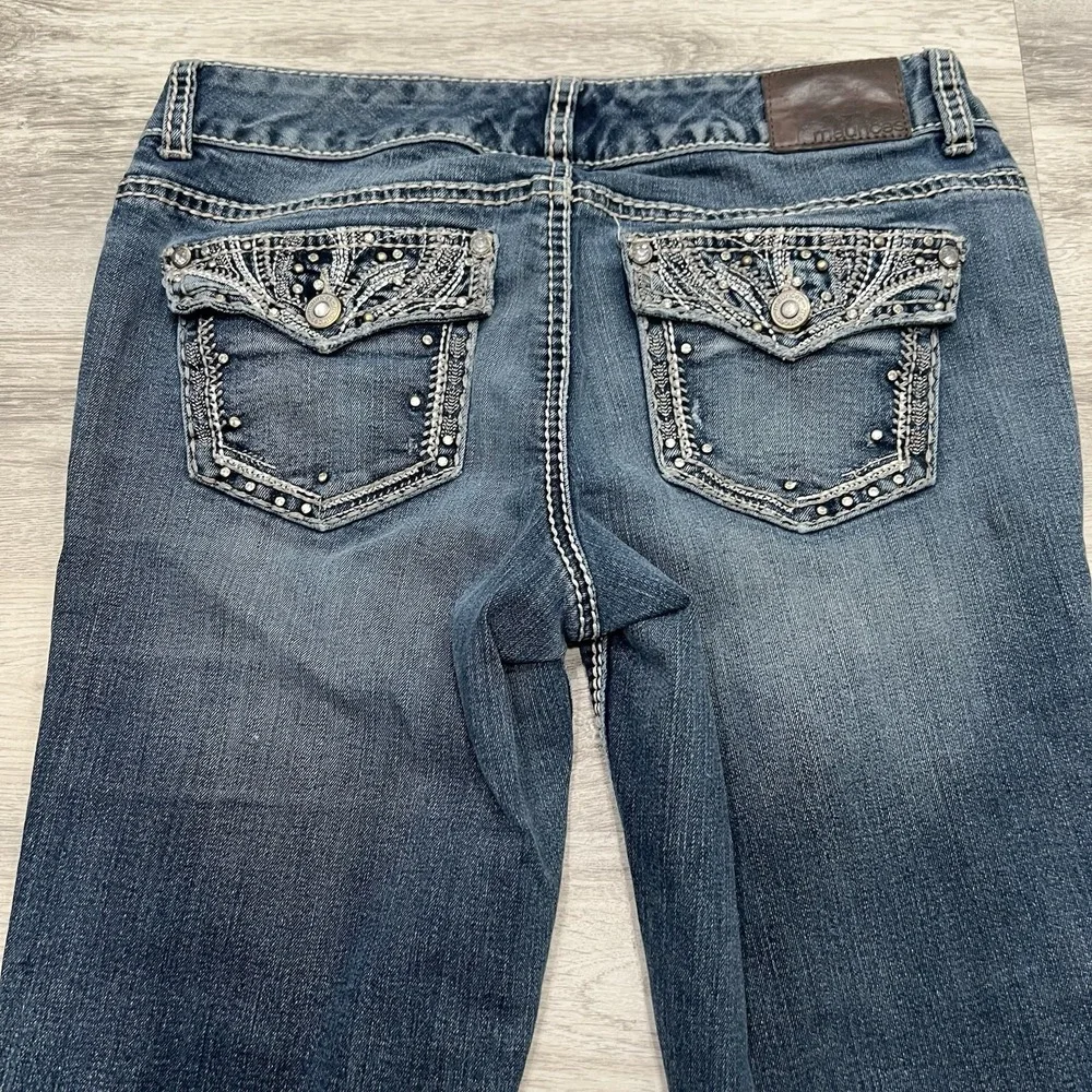 Maurices Bootcut Jeans‎ Dark Wash Embellished Pockets Y2K Denim Jeans Size 8 - Picture 6 of 9